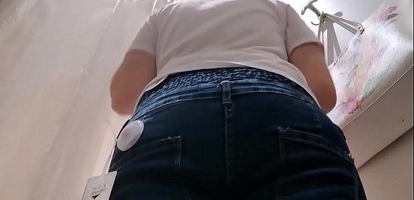  Your slutty Italian mom tries on jeans while wearing a butt plug in her ass